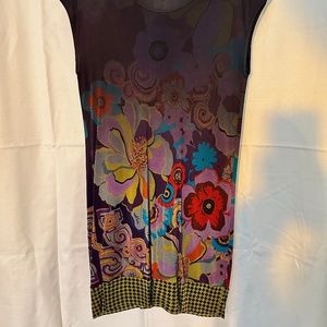 CUSTO BARCELONA Retro Dress Knit Flowers Black Yellow